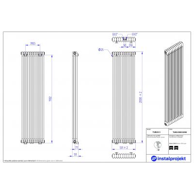 Instal Projekt Tubus 3 grzejnik 200x53,1 cm podłączenie D50 środkowe biały TUB3-200/11D50