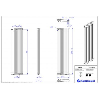 Instal Projekt Tubus 3 grzejnik 200x53,1 cm biały TUB3-200/11V