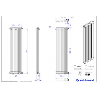 Instal Projekt Tubus 3 grzejnik pokojowy 200x57,6 cm podłączenie typu V biały TUB3-200/12V