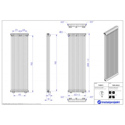 Instal Projekt Tubus 3 grzejnik pokojowy 200x62,2 cm podłączenie boczne biały TUB3-200/13