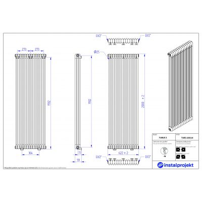 Instal Projekt Tubus 3 grzejnik pokojowy 200x66,7 cm podłączenie boczne biały TUB3-200/14