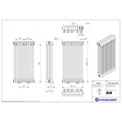 Instal Projekt Tubus 4 grzejnik 100x53,1 cm biały TUB4-100/11D50P