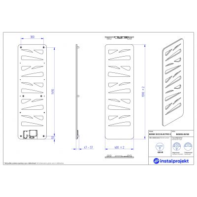 Instal Projekt Bionic Eco Electro grzejnik elektryczny 159x48 cm biały mat BIOEE2-50/160C34