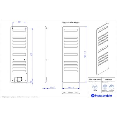 Instal Projekt Bionic Eco Electro grzejnik elektryczny 159x48 cm biały połysk BIOEE3-50/160