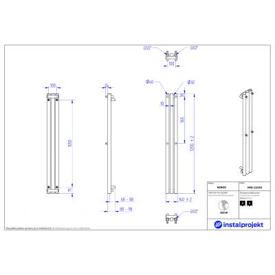 Instal Projekt Hengo grzejnik łazienkowy dekoracyjny 120x14 cm czarny mat HEN-120/03C31