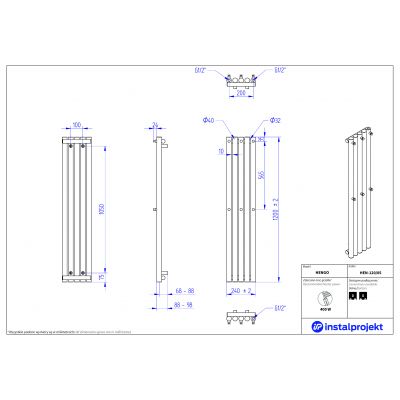 Instal Projekt Hengo grzejnik łazienkowy dekoracyjny 120x24 cm biały mat HEN-120/05C34