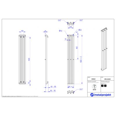 Instal Projekt Hengo grzejnik łazienkowy dekoracyjny 180x24 cm czarny mat HEN-180/05C31