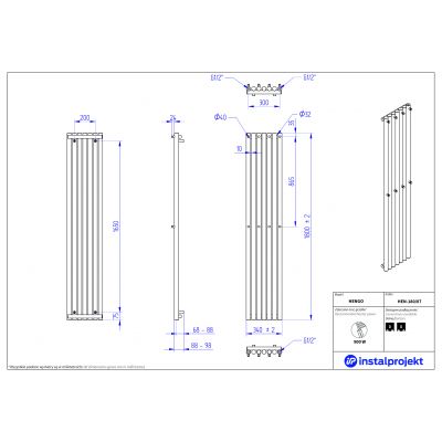 Instal Projekt Hengo grzejnik łazienkowy dekoracyjny 180x34 cm czarny mat HEN-180/07C31
