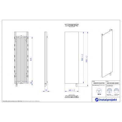 Instal Projekt Inventio Electro grzejnik elektryczny 180x48 cm biały połysk/ekran czarny/black swan INVE-50/180E75+GH-09C2