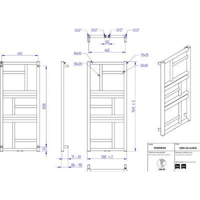 Instal Projekt Mondrian grzejnik łazienkowy 114x50 cm biały mat MON-50/110D50C34