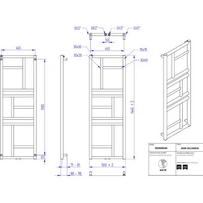 Instal Projekt Mondrian grzejnik łazienkowy 144x50 cm czarny mat MON-50/140D50C31