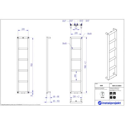 Instal Projekt Nari grzejnik łazienkowy dekoracyjny 118x25 cm biały NAR-25/120D50