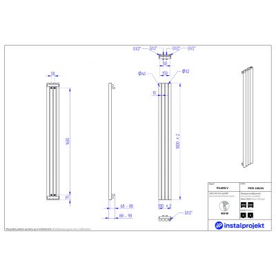 Instal Projekt Pilaro V grzejnik łazienkowy dekoracyjny 180x19 cm czarny mat PIOV-180/04C31