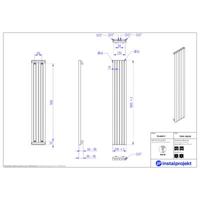 Instal Projekt Pilaro V grzejnik łazienkowy dekoracyjny 180x29 cm biały mat PIOV-180/06C34