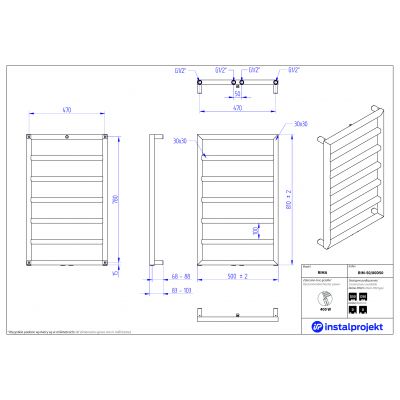 Instal Projekt Rima grzejnik łazienkowy drabinkowy 81x50 cm czarny RIM-50/80D50C31