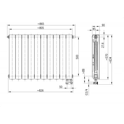 KFA Armatura ADR grzejnik pokojowy 57x80,5 cm podłączenie dolne biały 763-103-44