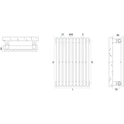 Irsap Arpa 18 grzejnik pokojowy 182x37,9 cm podłączenie dolne czarny IRS-AR-1-182X37 K1