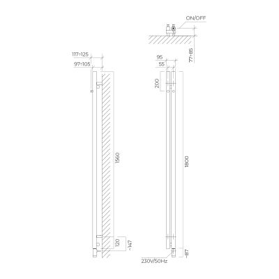 Oltens Stang (e) grzejnik elektryczny 180x9,5 cm miedź szczotkowana 55110610