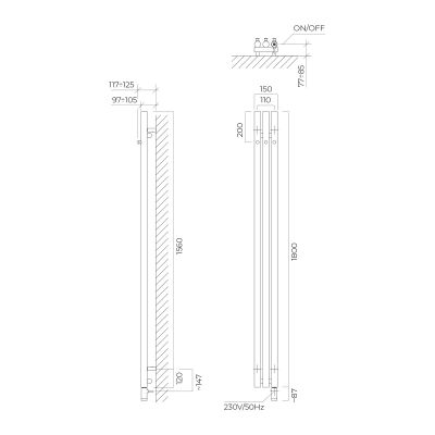 Oltens Stang (e) grzejnik elektryczny 180x15 cm miedź szczotkowana 55111610