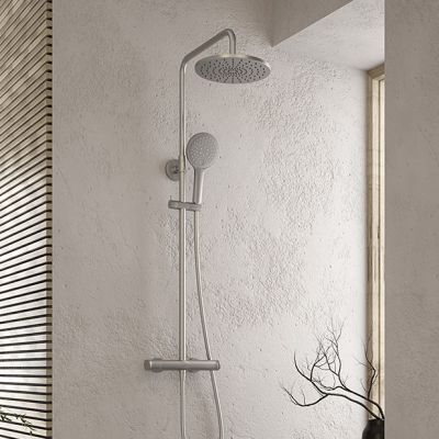 Oltens Vatten Numa zestaw wannowo-prysznicowy ścienny z baterią termostatyczną i deszczownicą nikiel 36507910