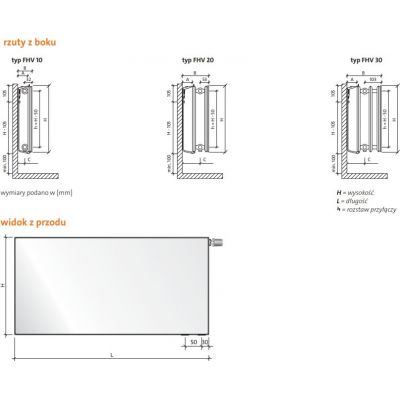 Purmo Plan Ventil Hygiene grzejnik płytowy 60x50 cm podłączenie dolne biały FHV10 600x500