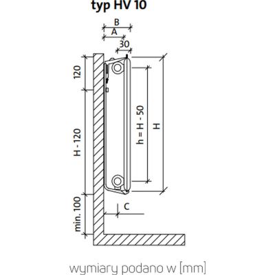 Purmo Ventil Hygiene grzejnik płytowy 90x120 cm podłączenie dolne biały HV10 900x1200