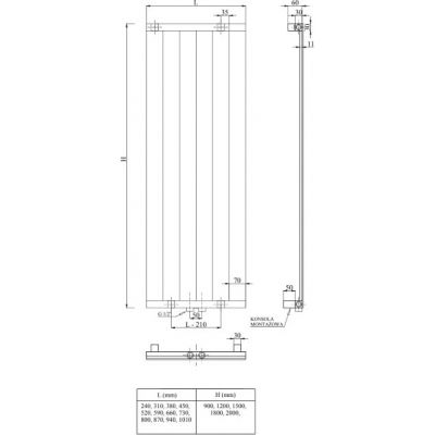 Radox Nova Mirror grzejnik pokojowy 180x42 cm podłączenie dolne lustro RX-NVM.9016M.1800.42
