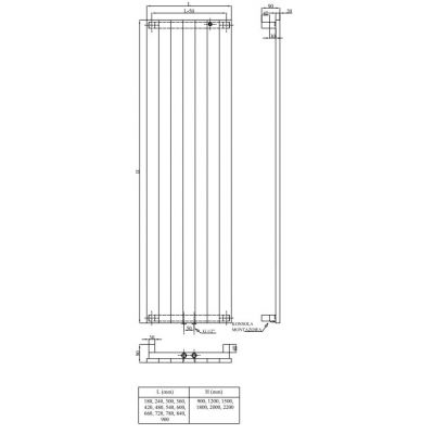 Radox Sheer grzejnik pokojowy 190x48 cm podłączenie dolne czarny strukturalny RX-SH.002T.1900.480