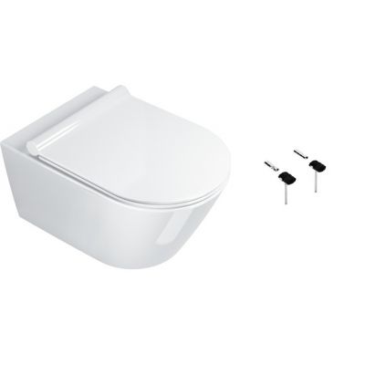 Zestaw Catalano Zero miska WC wisząca Newflush z deską wolnoopadającą białą i zestawem montażowym (1VS55NR00, 5SCSTP000, 5KFST00)