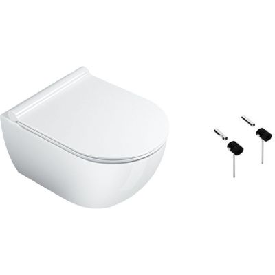 Zestaw Catalano Sfera miska WC wisząca Newflush z deską sedesową wolnoopadającą białą oraz zestawem montażowym (1VSS50R00, 5SCSTP000, 5KFST00)