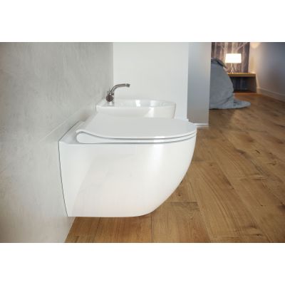 Zestaw Cersanit Zen miska WC wisząca CleanOn z deską wolnoopadającą i stelaż podtynkowy Tech Line Opti z przyciskiem B2 chrom błyszczący S701-673