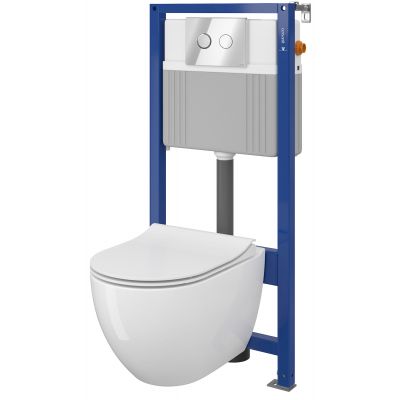 Zestaw Cersanit Zen Set B226 miska WC Clean On z deską wolnoopadającą slim i stelaż podtynkowy z przyciskiem spłukującym Accento Circle chrom błyszczący S701-411