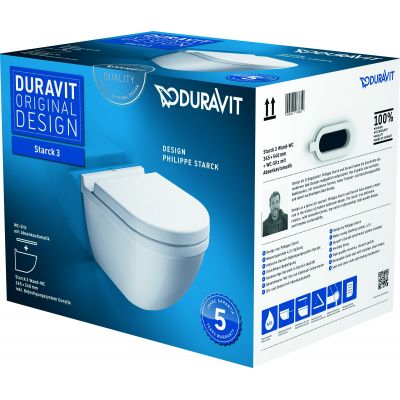 Duravit Starck 3 miska WC wisząca z deską wolnoopadającą biały 42250900A1 (222509, 006389)