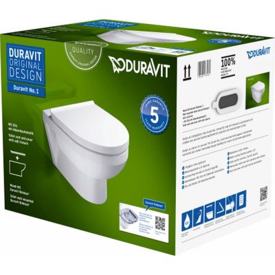 Duravit No.1 Compact zestaw miska WC wisząca Rimless z deską wolnoopadającą biały 45750900A1