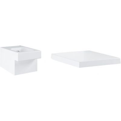 Zestaw Grohe Cube Ceramic miska WC wisząca bez kołnierza PureGuard z deską sedesową wolnoopadającą biały (3924500H, 39488000)