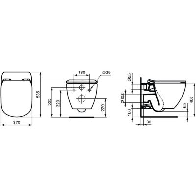Zestaw Ideal Standard Tesi miska WC z deską wolnoopadającą i stelaż podtynkowy Tece Base z przyciskiem spłukującym Now białym (T007901, T352701, 9400407, 9240400)