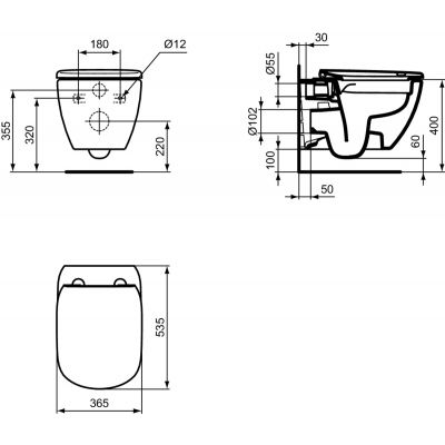 Ideal Standard Tesi miska WC wisząca bez kołnierza czarny półmat T4932V3