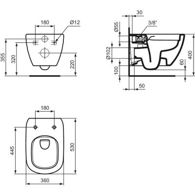 Ideal Standard Tesi miska WC wisząca bez kołnierza biały T558801