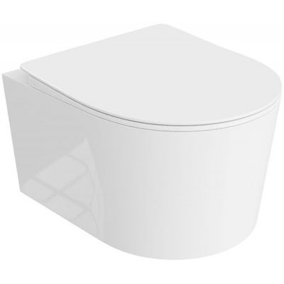 Zestaw Lavita Loso miska WC wisząca bez kołnierza z deską wolnoopadającą stelaż podtynkowy Tece Base z przyciskiem spłukującym Now białym (5908211492469, 9400407, 9240400)