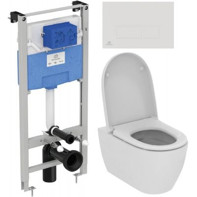 Zestaw Ideal Standard i.Life O combi-Pack miska WC z deską wolnoopadającą i stelaż podtynkowy z przyciskiem spłukującym białym (R020467, T572501, R0121AC)