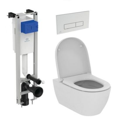 Zestaw Ideal Standard i.Life O combi-Pack miska WC z deską wolnoopadającą i stelaż podtynkowy z przyciskiem spłukującym chrom (E233267, T572501, R0121AA)