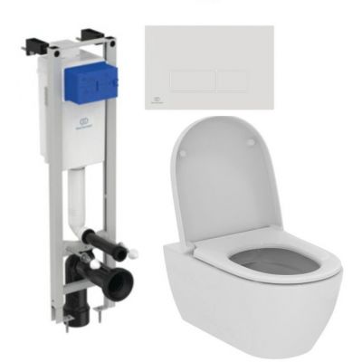 Zestaw Ideal Standard i.Life O combi-Pack miska WC z deską wolnoopadającą i stelaż podtynkowy z przyciskiem spłukującym białym (E233267, T572501, R0121AC)