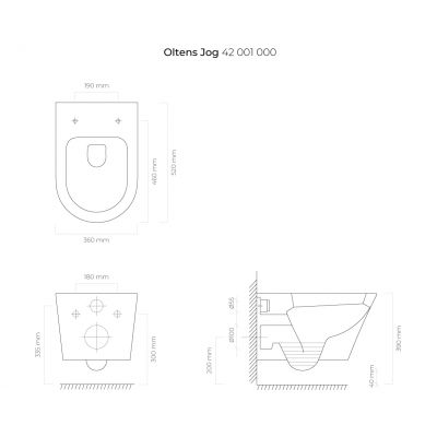 Zestaw Geberit Duofix stelaż podtynkowy i miska WC wisząca PureRim z deską wolnoopadającą Oltens Jog (111320005, 111815001, 49301000, 42001000, 45101000)