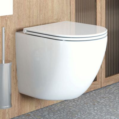 Zestaw Oltens Hamnes Stille miska WC wisząca PureRim z powłoką SmartClean spłukiwanie wirowe z deską wolnoopadającą Ovan Slim biały 42522000