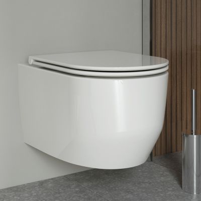 Zestaw Oltens Holsted miska WC wisząca PureRim z powłoką SmartClean z deską wolnoopadającą biały 42517000