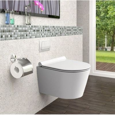 Rea Porter Rimless miska WC wisząca z deską wolnoopadającą Duroplast/Slim/ZM biały REA-C1401
