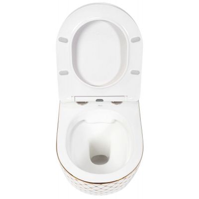 Rea Carlos miska WC wisząca bezrantowa z deską wolnoopadającą biały/złoty REA-C5100