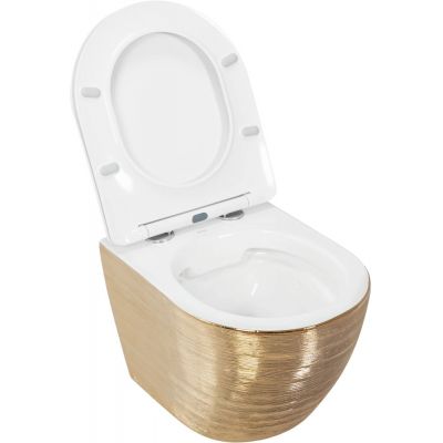 Rea Carlo miska WC wisząca bezrantowa z deską sedesową złoty/biały REA-C6942