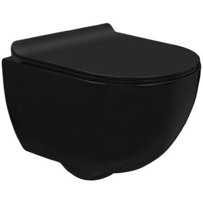 Rea Carlo Mini Rimless miska WC wisząca z deską wolnoopadającą Duroplast/Slim/ZM czarny mat REA-C8405