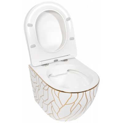 Rea Carlos miska WC wisząca bezrantowa z deską wolnoopadającą biały/złoty REA-C8767